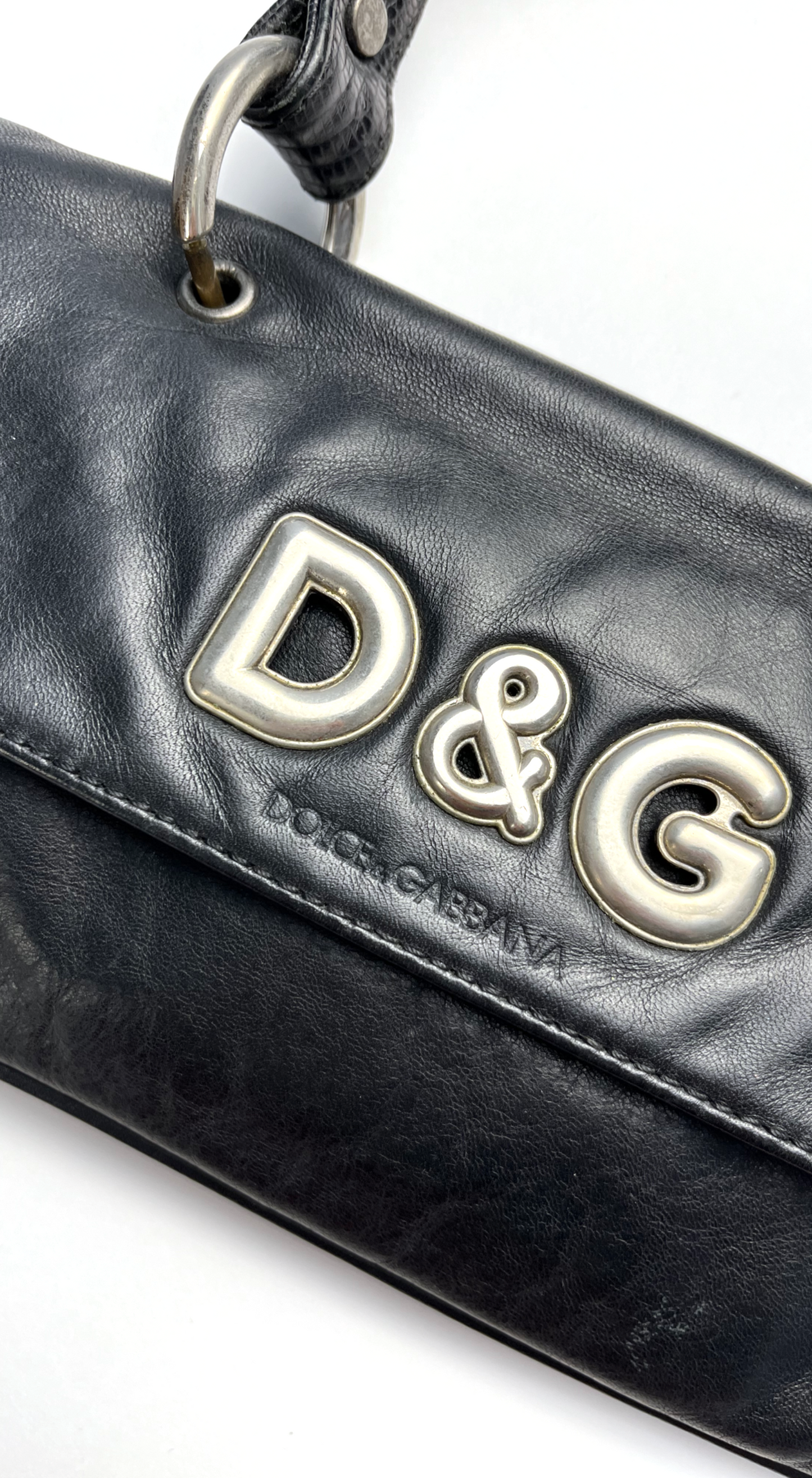 Dolce & Gabbana ~ 2000s Black Leather Handbag with Silver D&G Logo