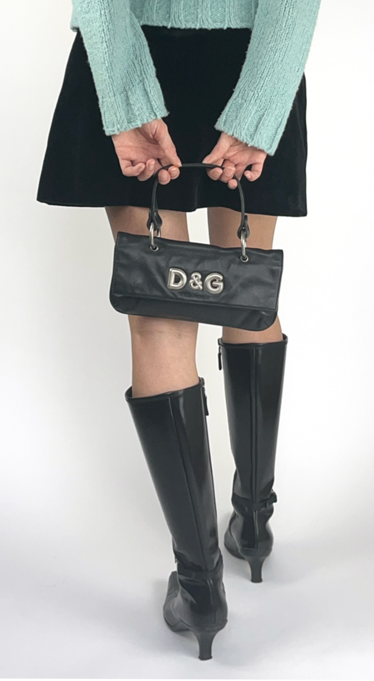 Dolce & Gabbana ~ 2000s Black Leather Handbag with Silver D&G Logo