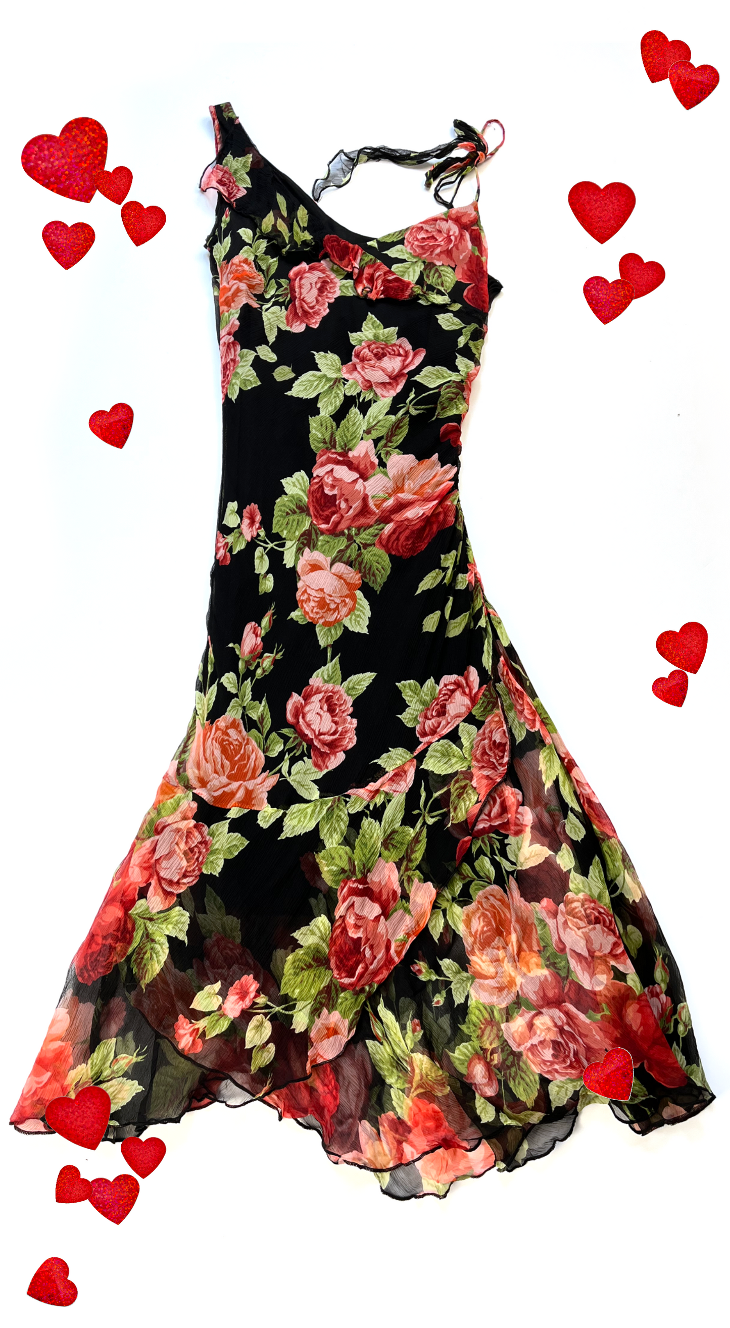 Italian Designer ~ Silk Rose Print Midi Dress
