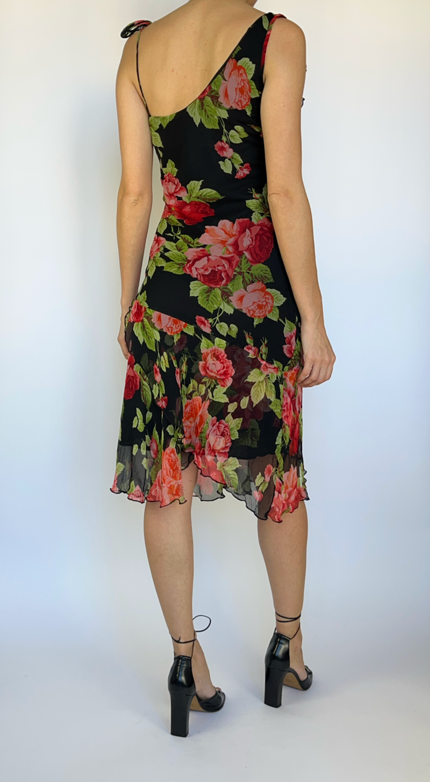 Italian Designer ~ Silk Rose Print Midi Dress
