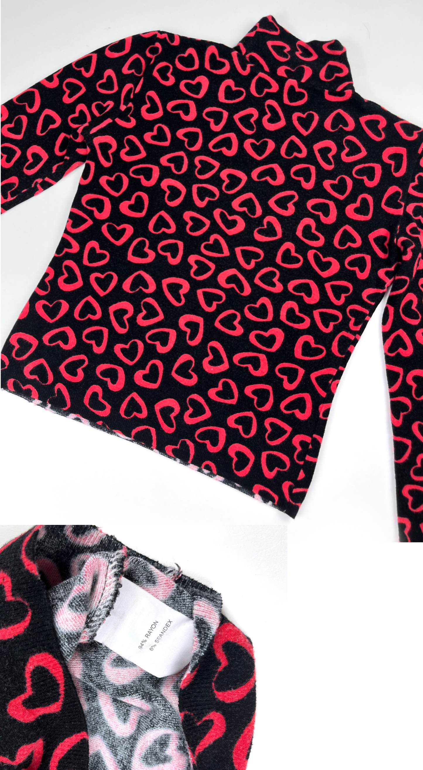 Blugirl Blumarine ~ F/W 2001 Black Heart Print Turtleneck
