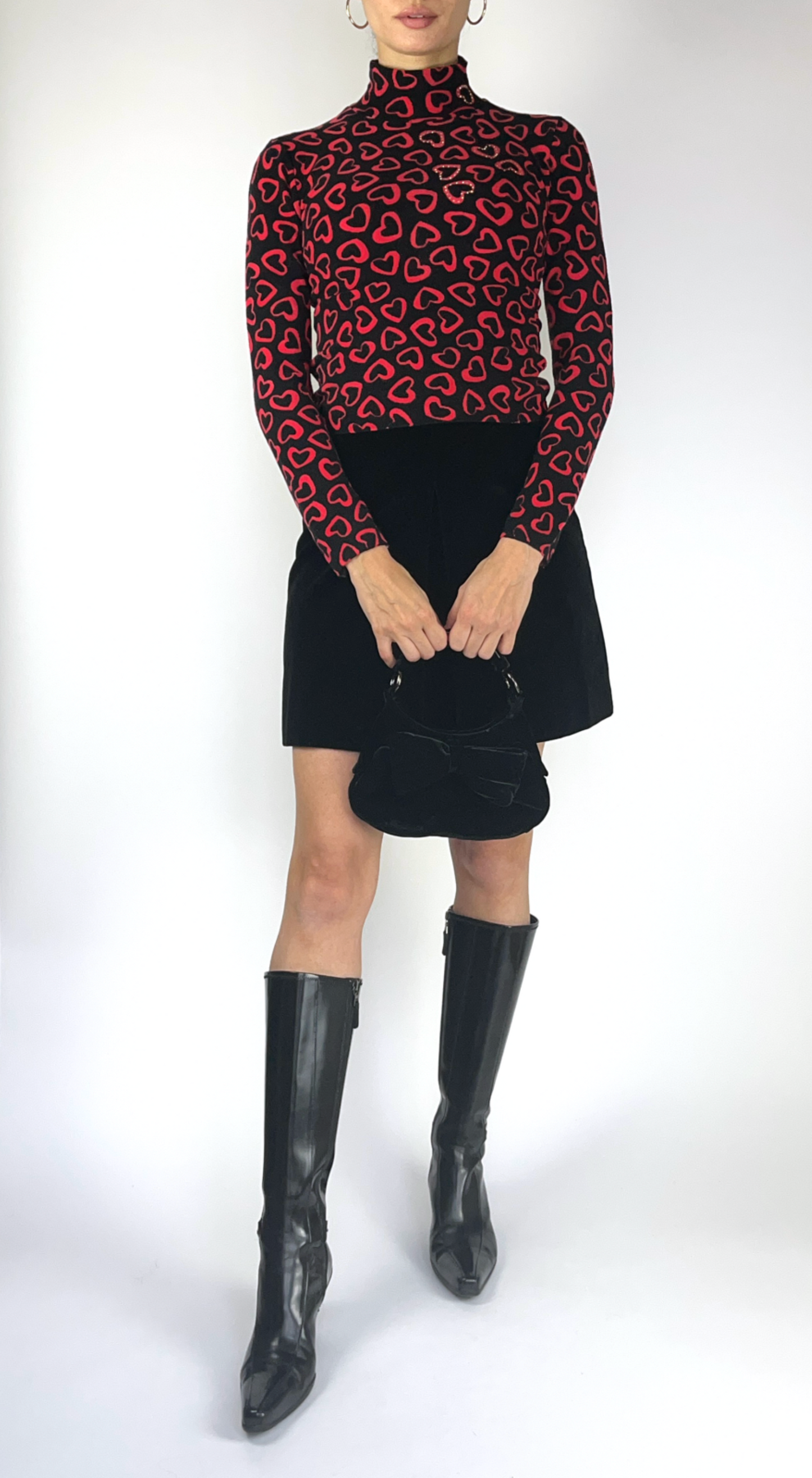Blugirl Blumarine ~ F/W 2001 Black Heart Print Turtleneck