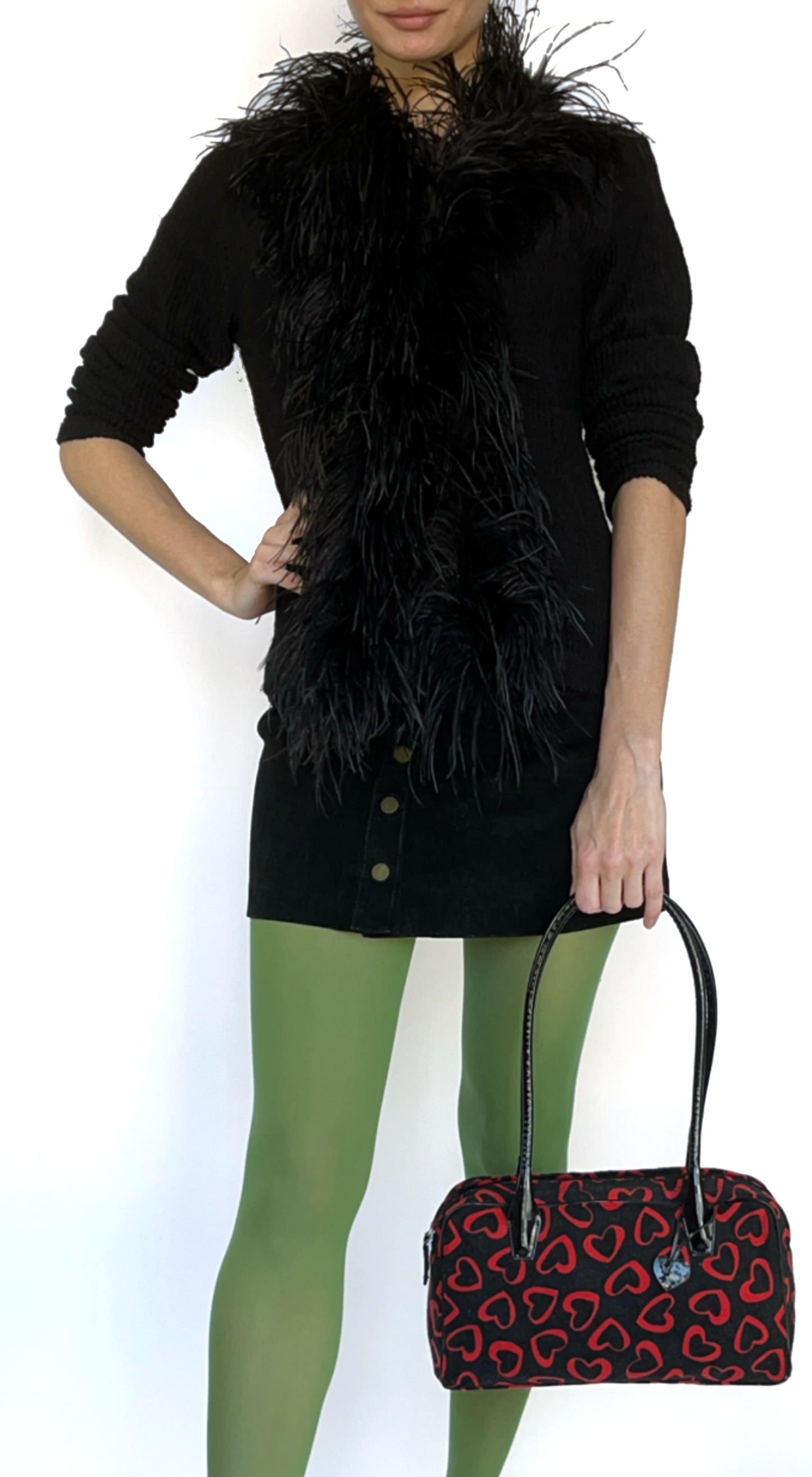 Emanuel Ungaro ~ Black Ribbon Ostrich Trim Cardigan