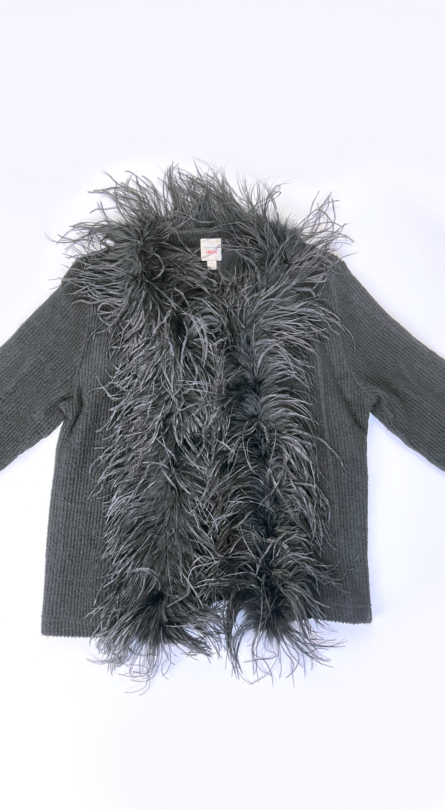 Emanuel Ungaro ~ Black Ribbon Ostrich Trim Cardigan