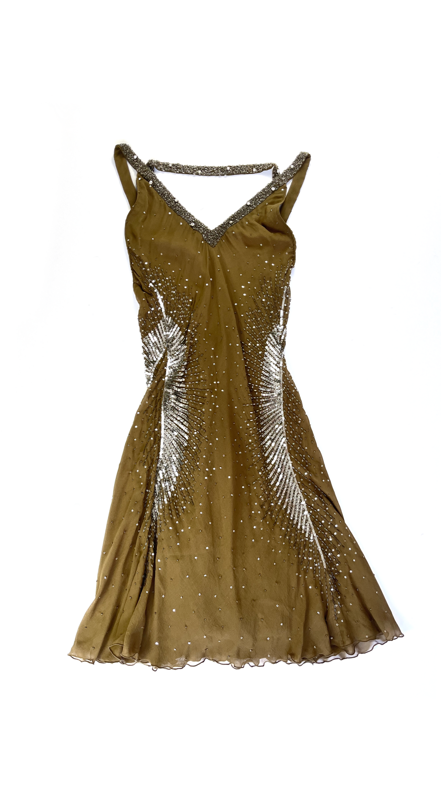 Roberto Cavalli Beige Sequin Silk Dress