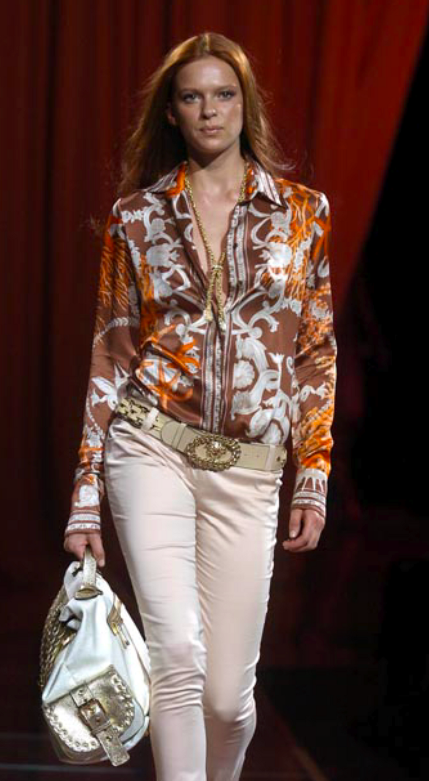 Versace ~ SS 2005 Runway Silk Baroque Coral Shirt