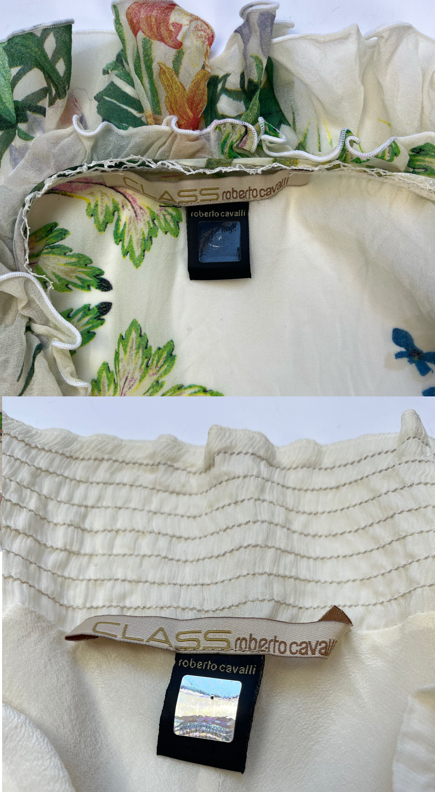 Roberto Cavalli ~ 2000s White Floral Silk Top & Skirt Set