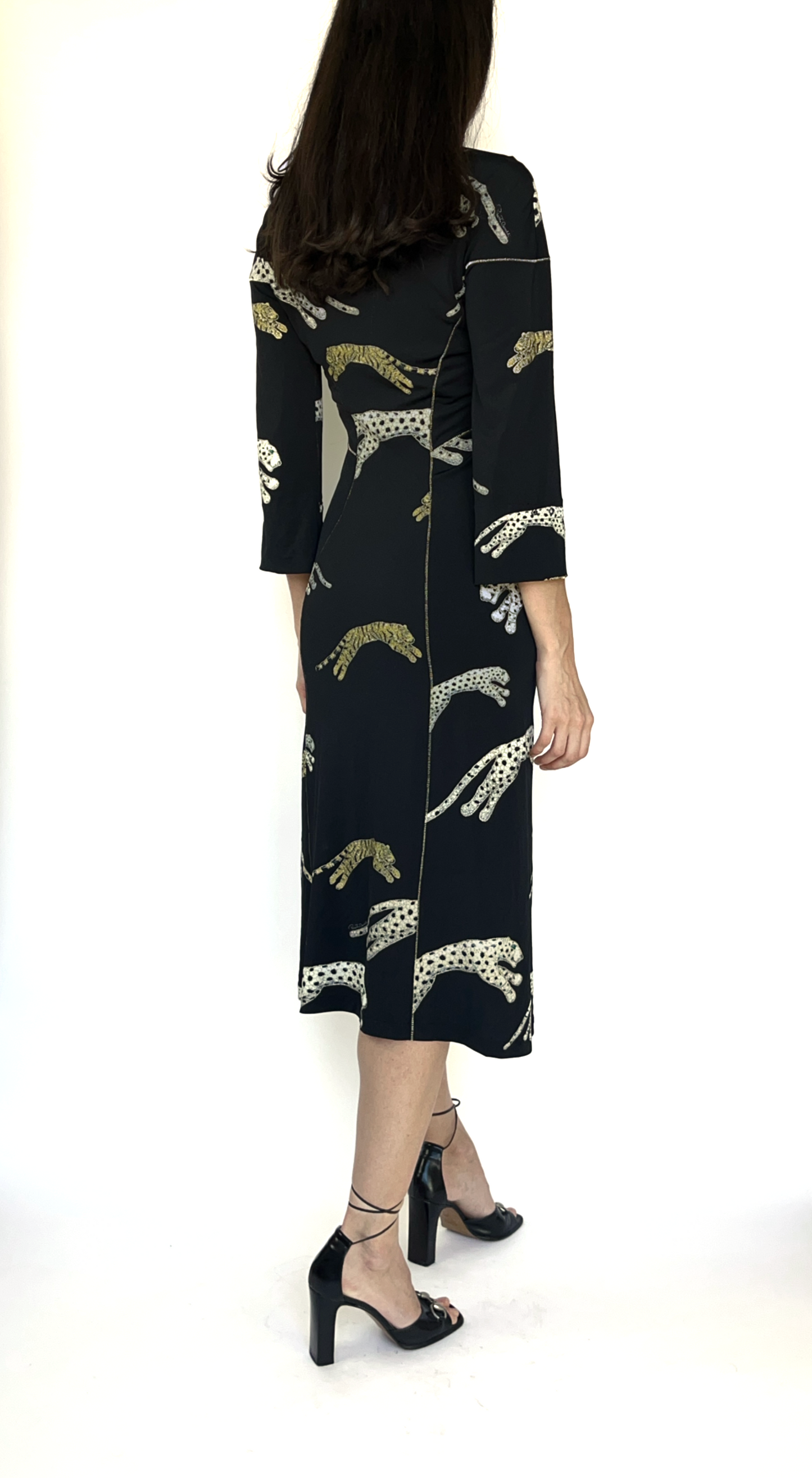 Roberto Cavalli ~ F/W 2002 Black Gold Tiger & Leopard Midi Dress