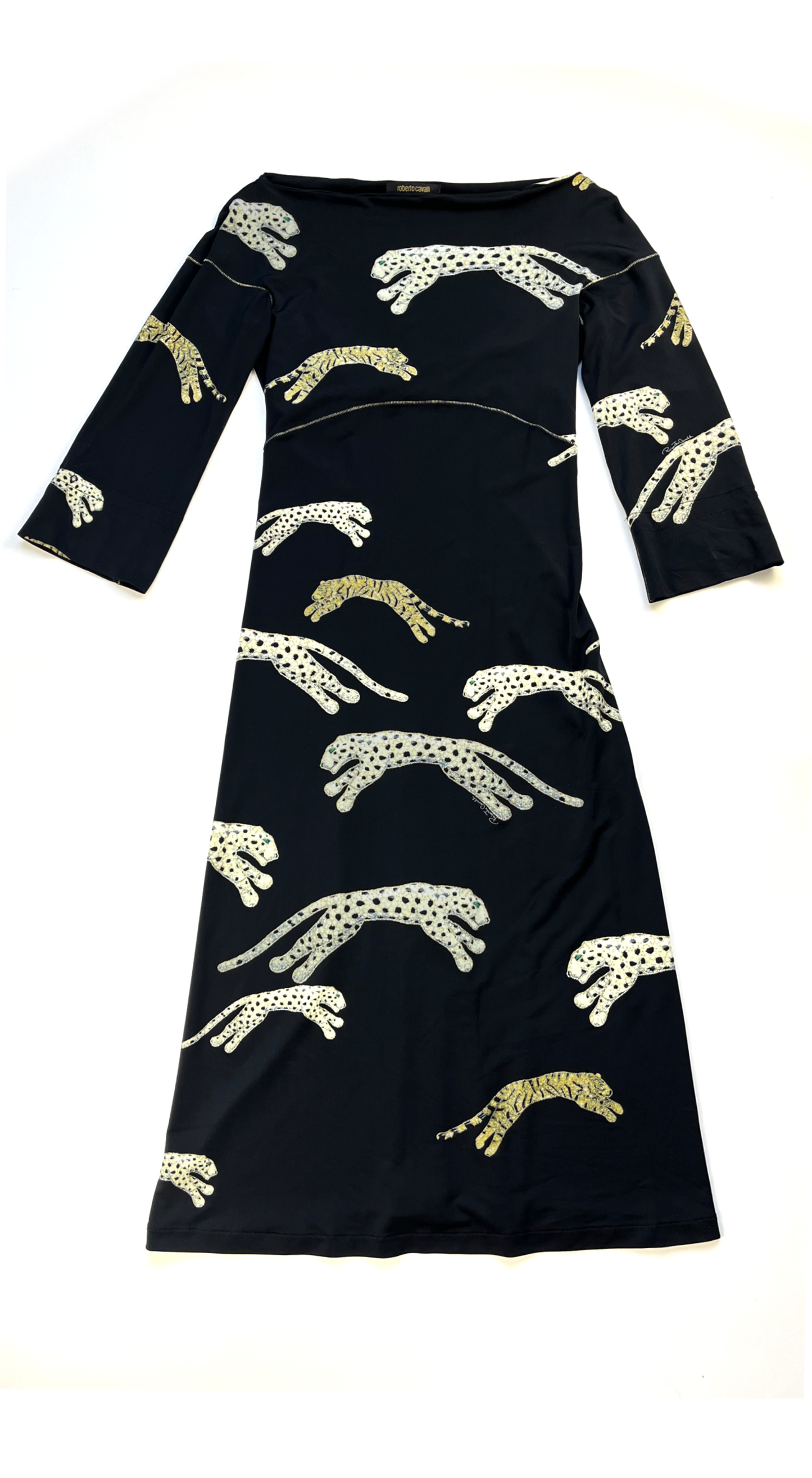 Roberto Cavalli ~ F/W 2002 Black Gold Tiger & Leopard Midi Dress