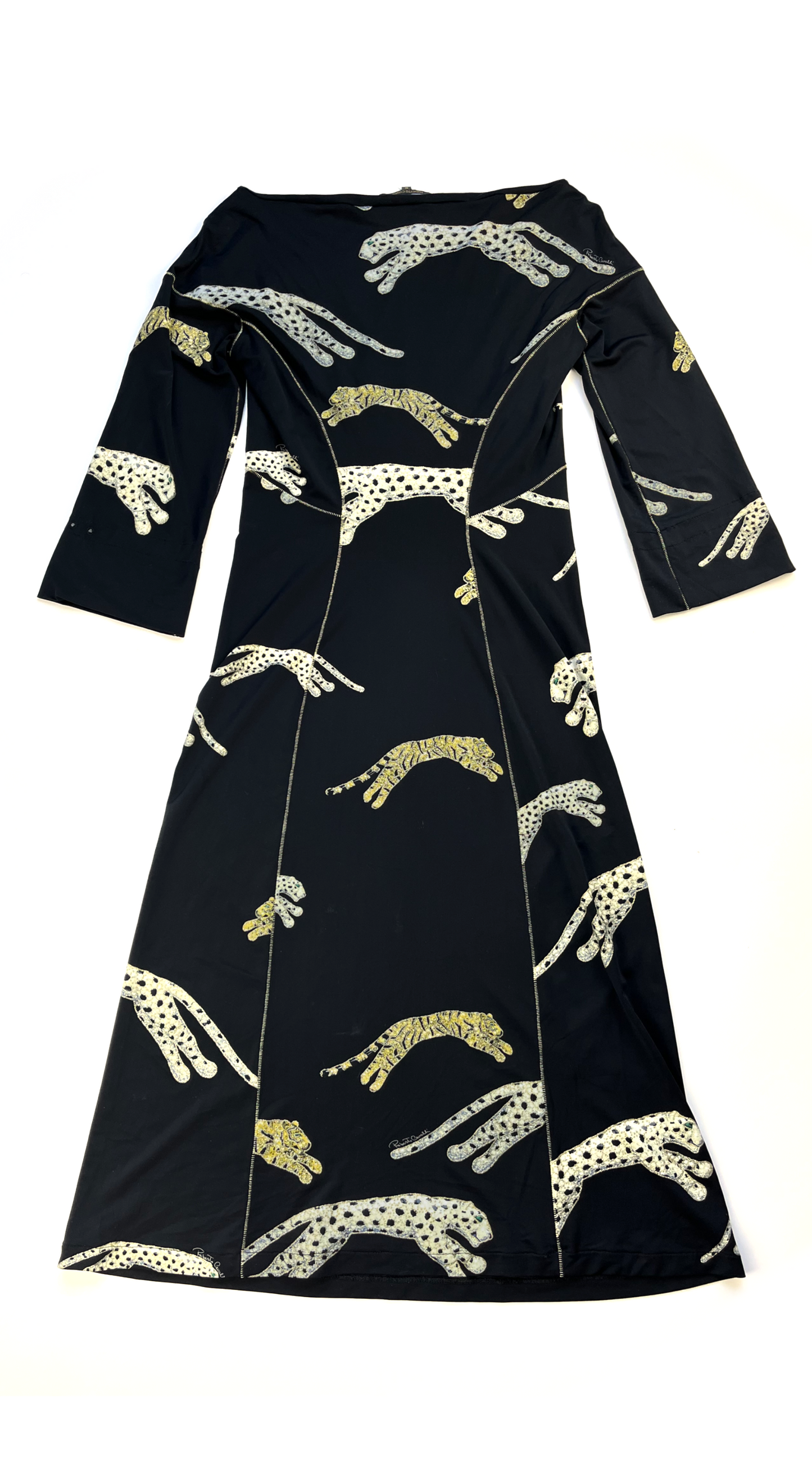 Roberto Cavalli ~ F/W 2002 Black Gold Tiger & Leopard Midi Dress