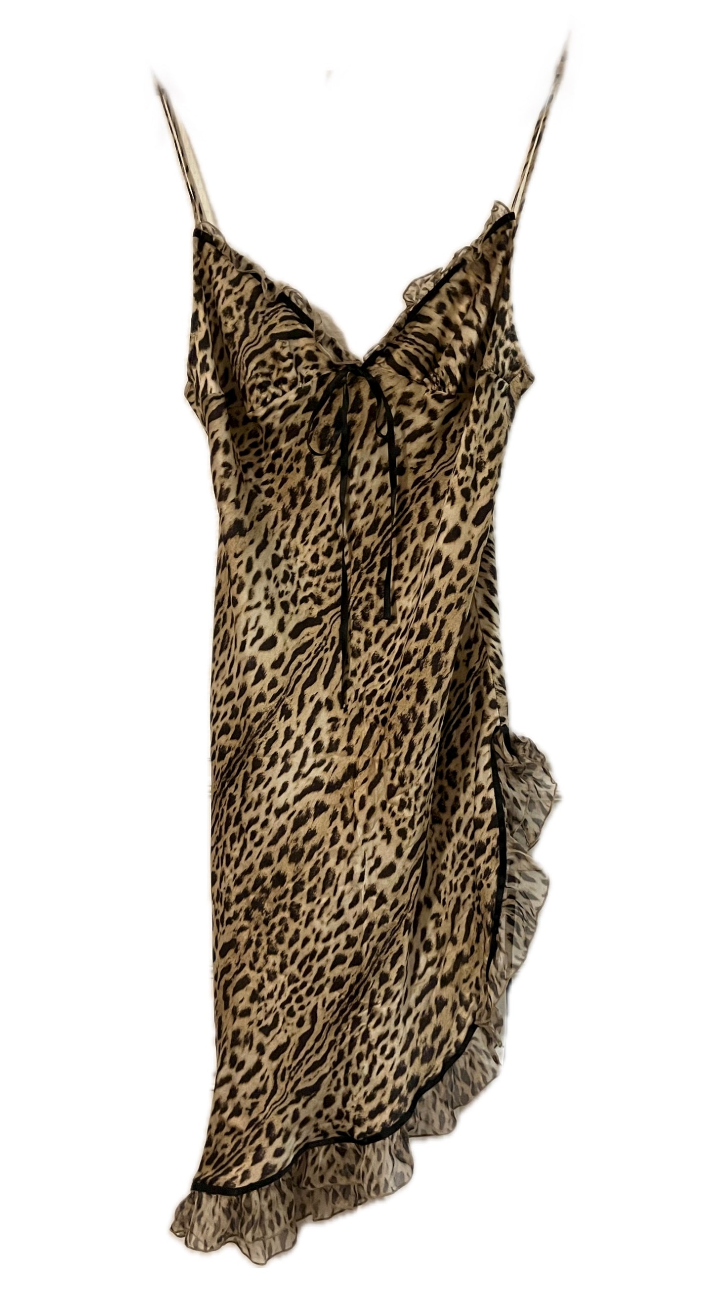 Roberto Cavalli ~ Y2k Ruffled Asymmetric Silk Leopard Dress