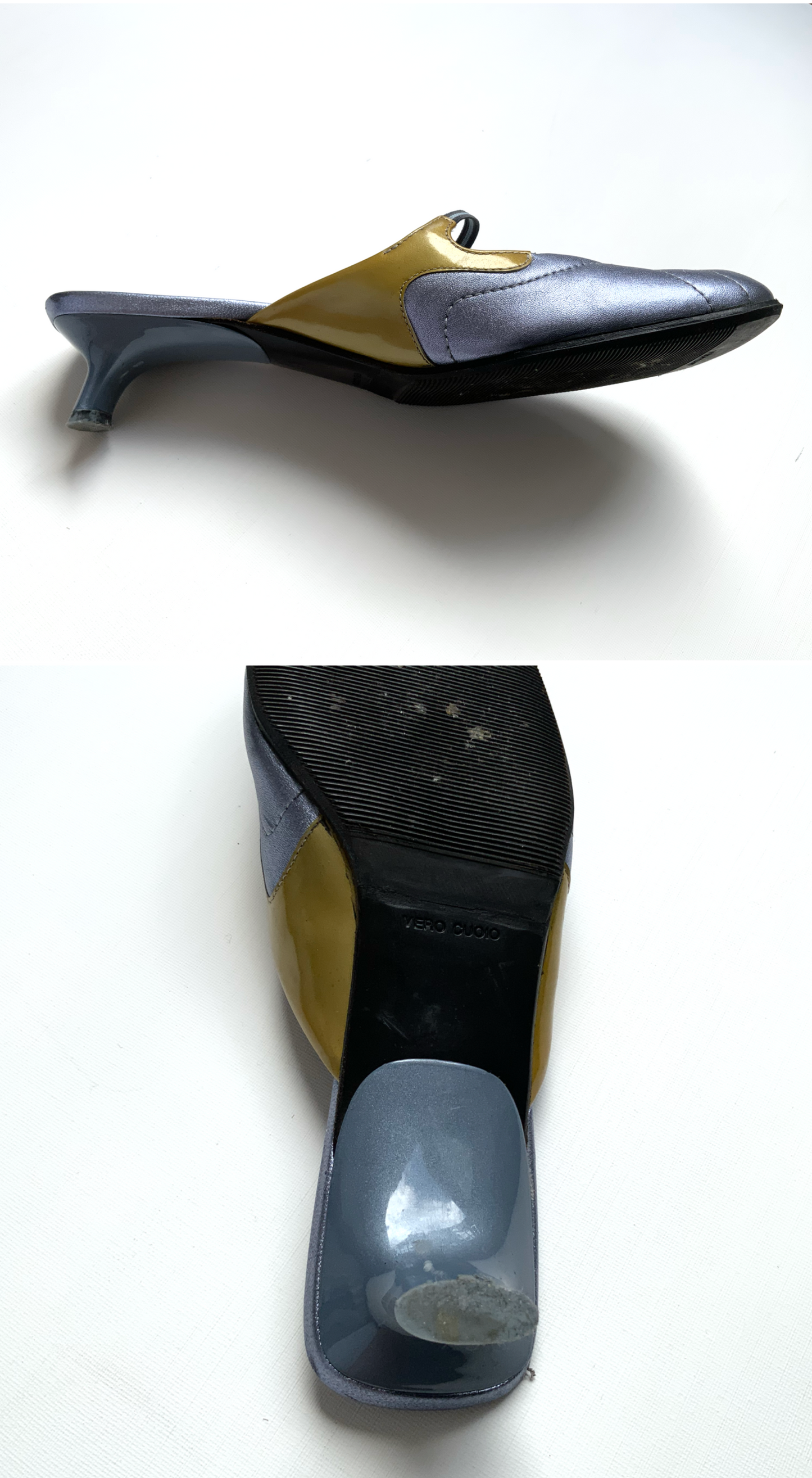 Prada ~ Y2k Metallic Kitten Mules
