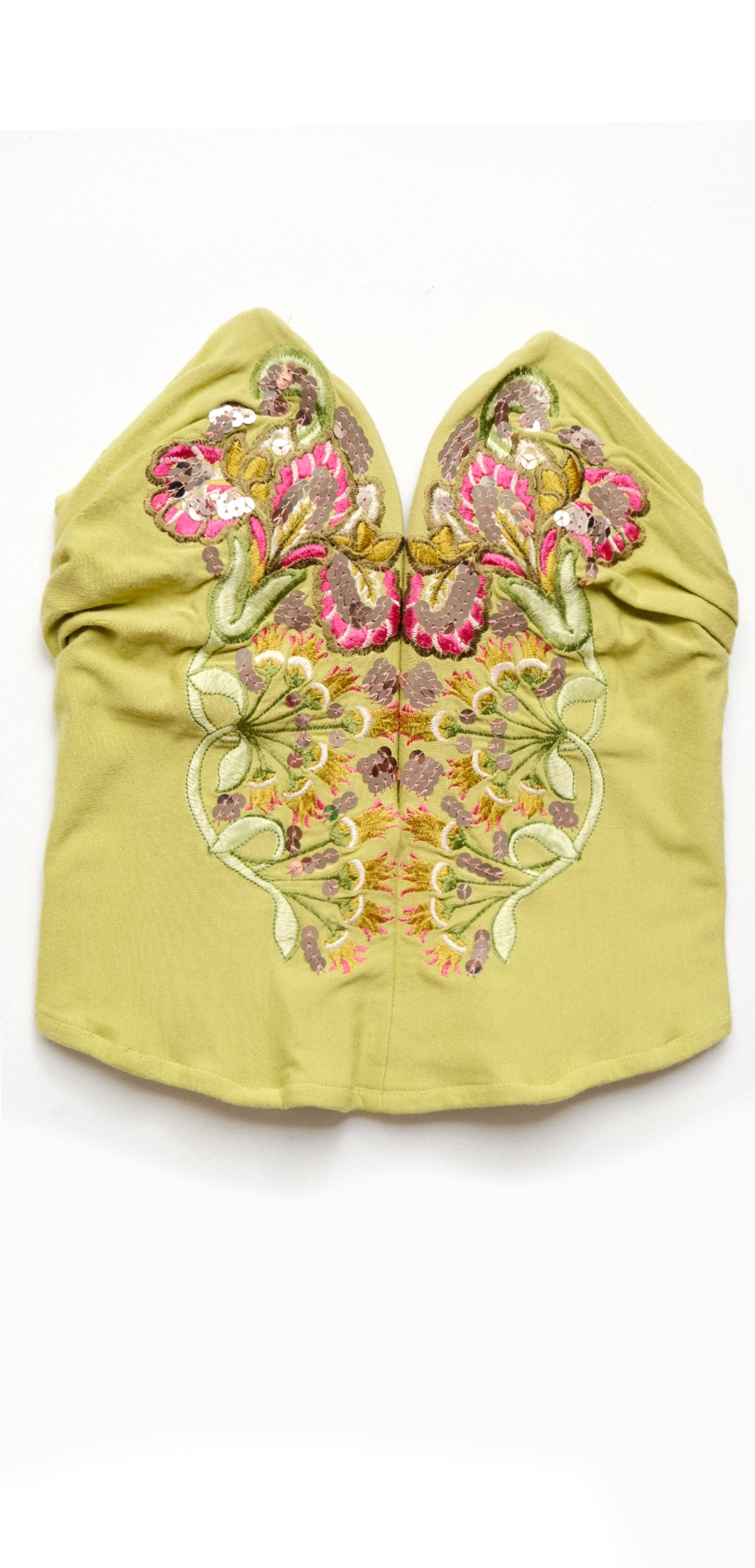 La Perla Early 2000s Lime Green Embroidered Corset Top