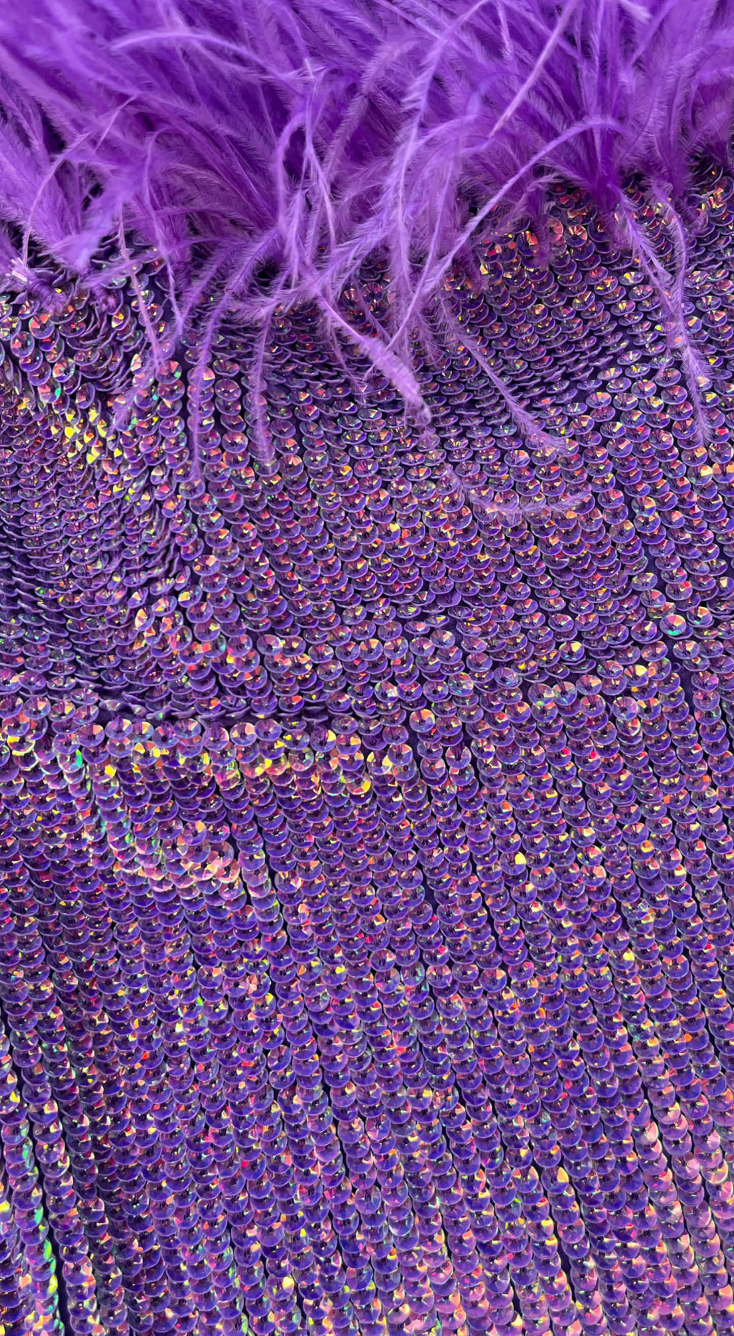 Retrofete ~ Metallic Lavender Sequin Ostrich Feather Dress