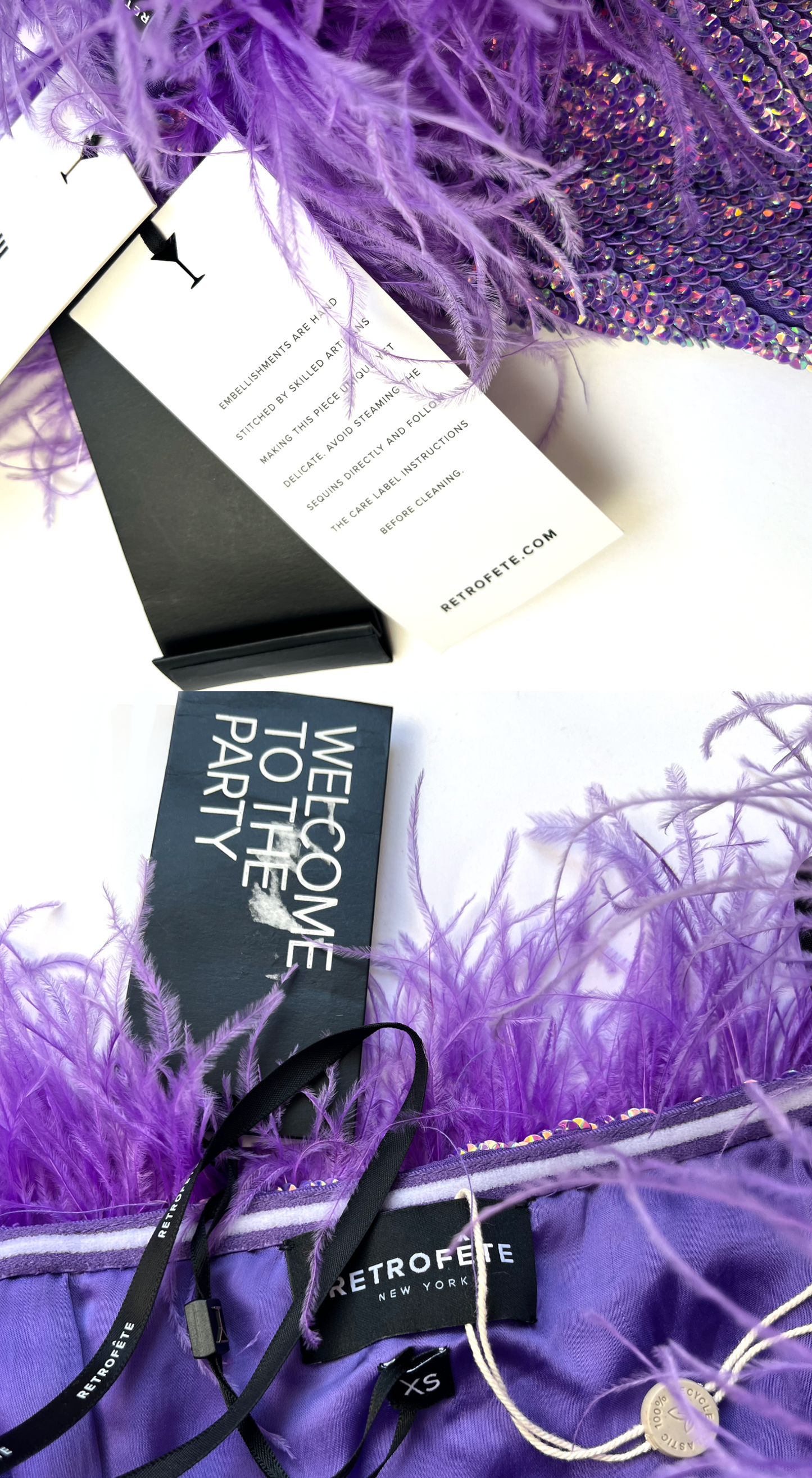 Retrofete ~ Metallic Lavender Sequin Ostrich Feather Dress