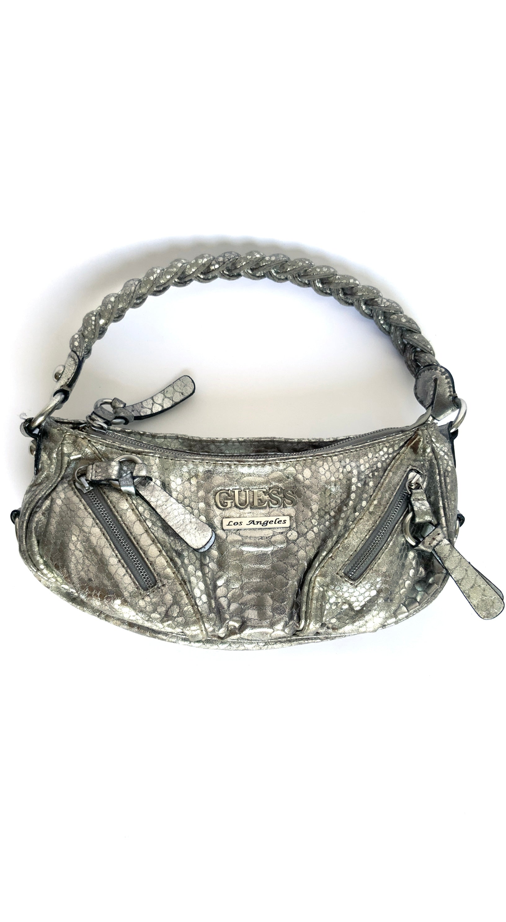 Guess Y2k Spacey Silver Snake Skin Metallic Handbag