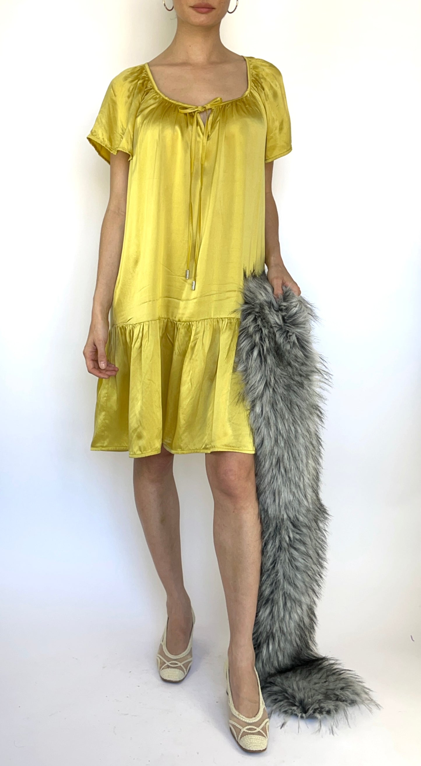 John Galliano ~ Yellow Silk Drop Waist Dress