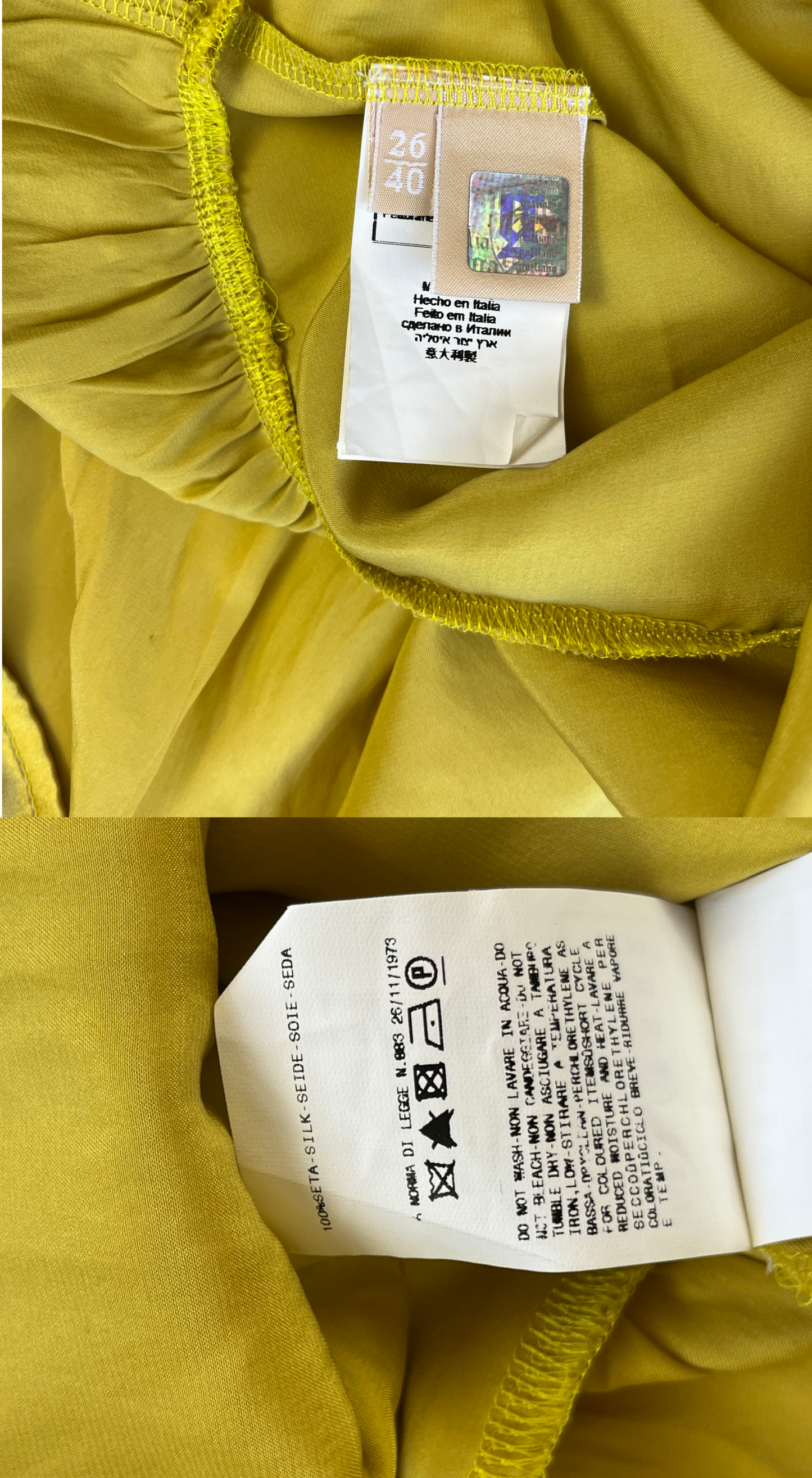 John Galliano ~ Yellow Silk Drop Waist Dress