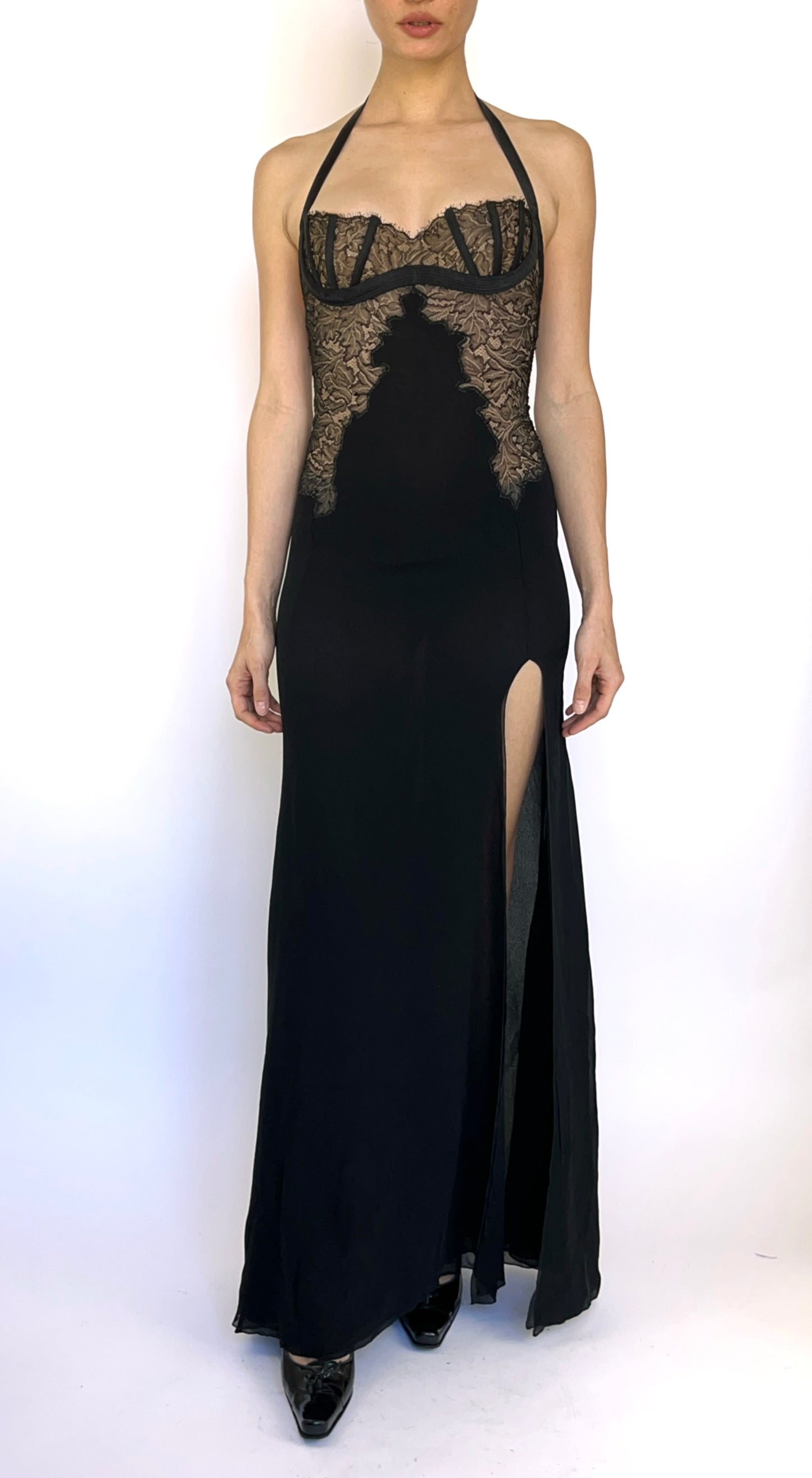 Versace ~ 1992 Sheer Lace Halter Gown