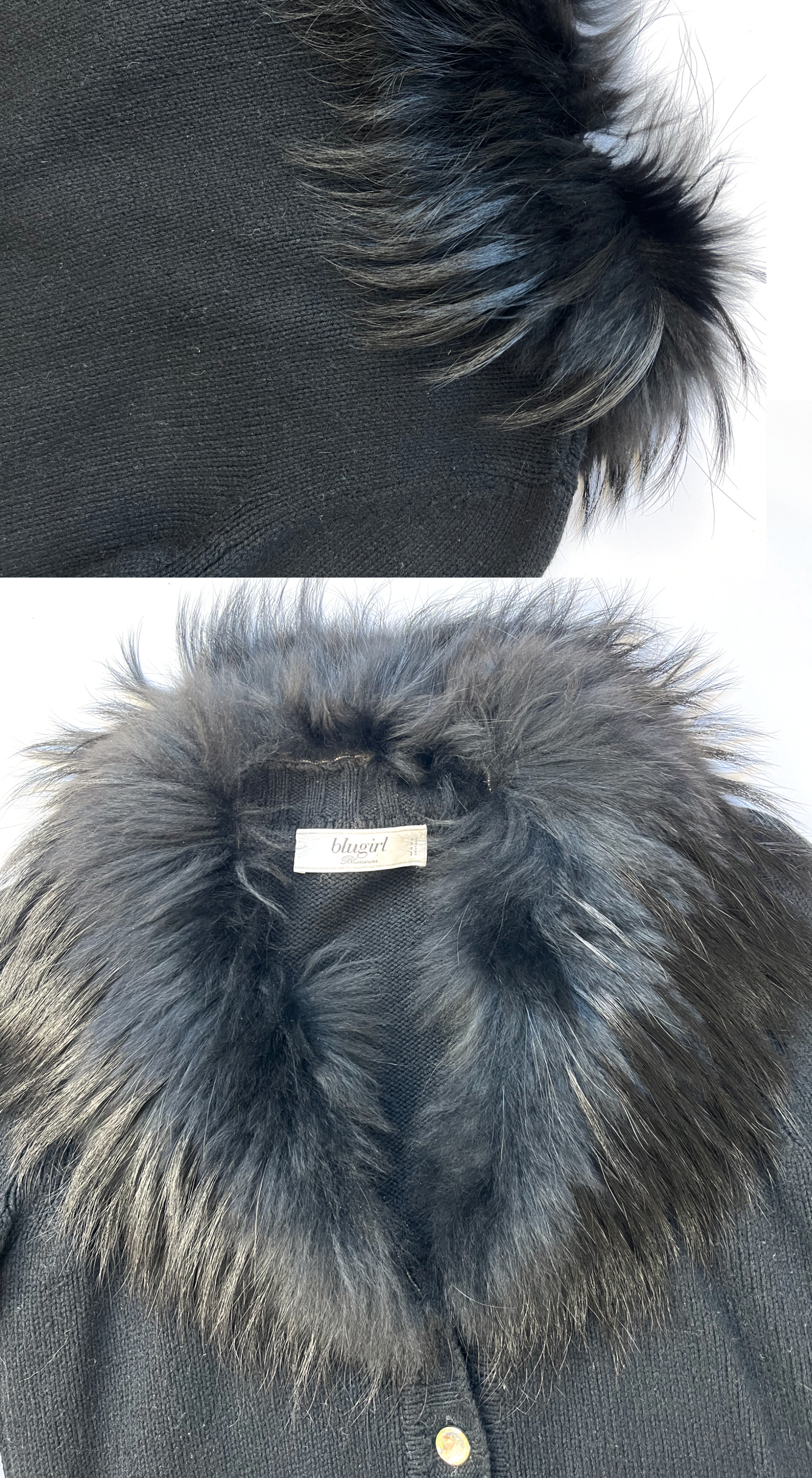 Blugirl Blumarine ~ Black Fur Collar Cardigan