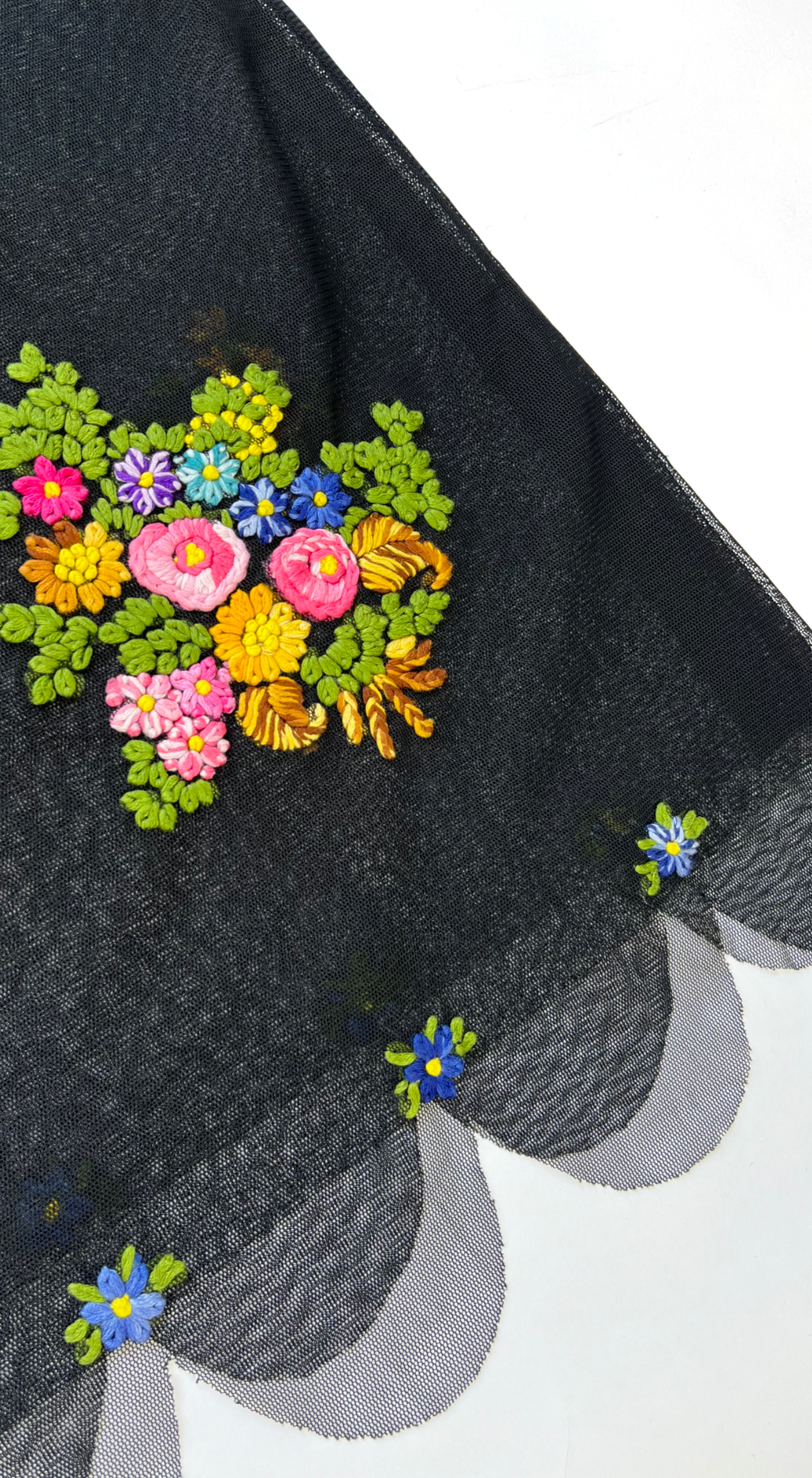 Moschino ~ 2000 Black Mesh Embroidered Flower Skirt
