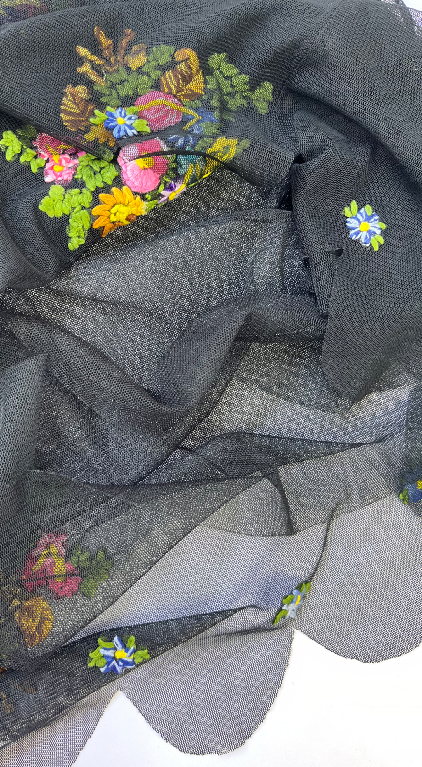Moschino ~ 2000 Black Mesh Embroidered Flower Skirt