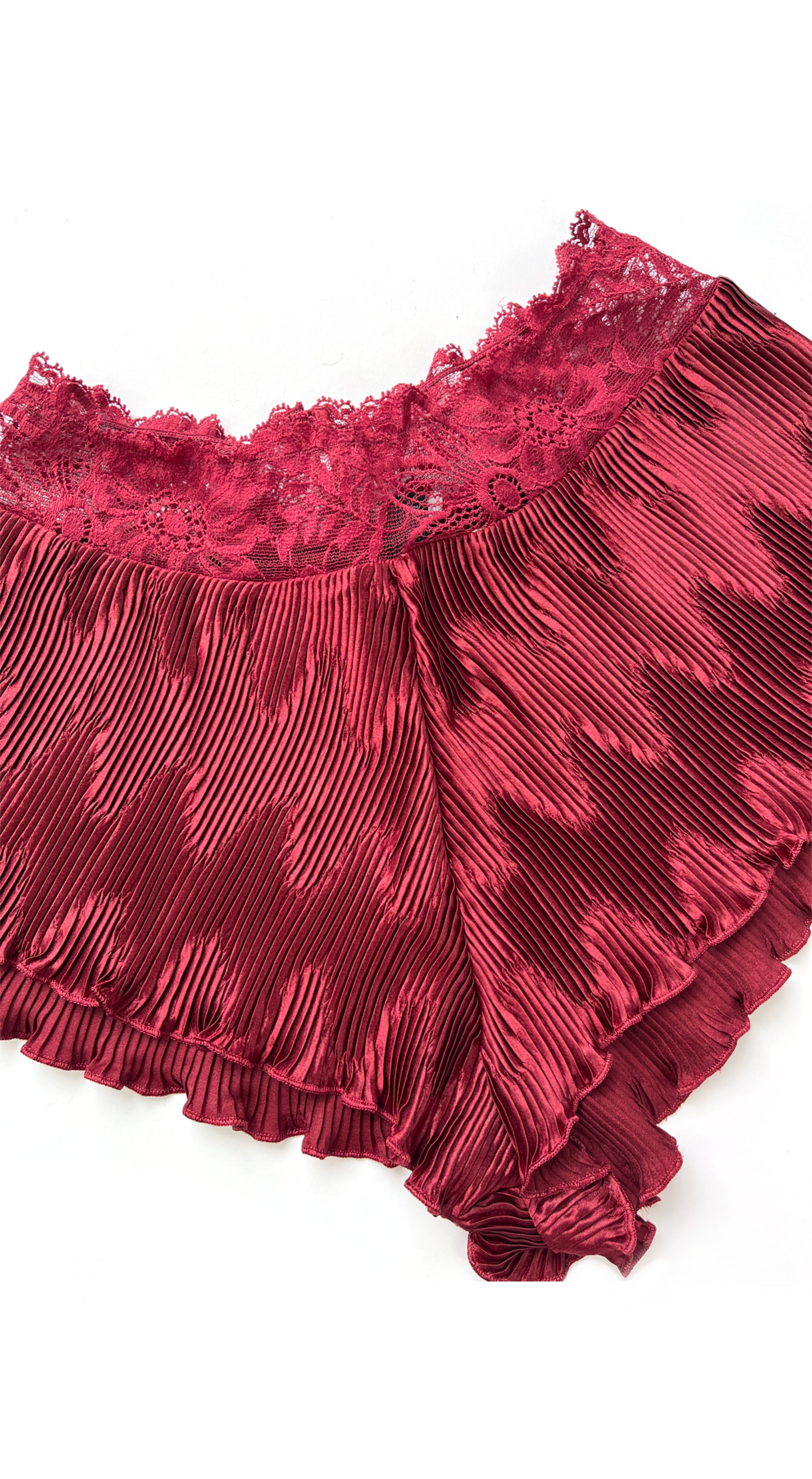 La Perla ~ 1987 Deep Red Pleated Satin & Lace Lingerie Set