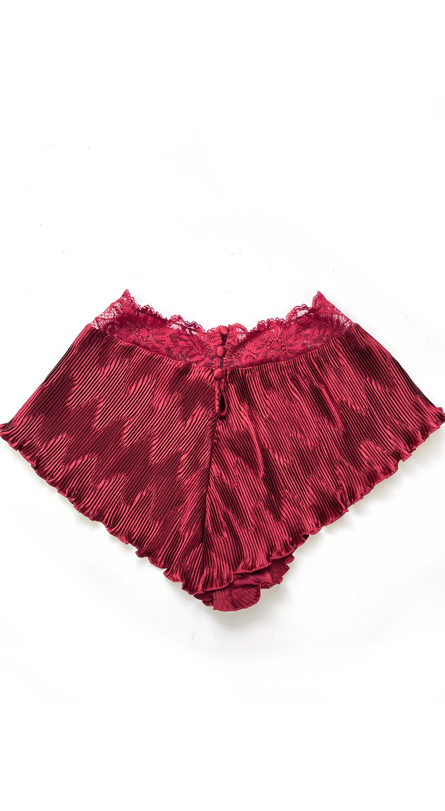 La Perla ~ 1987 Deep Red Pleated Satin & Lace Lingerie Set