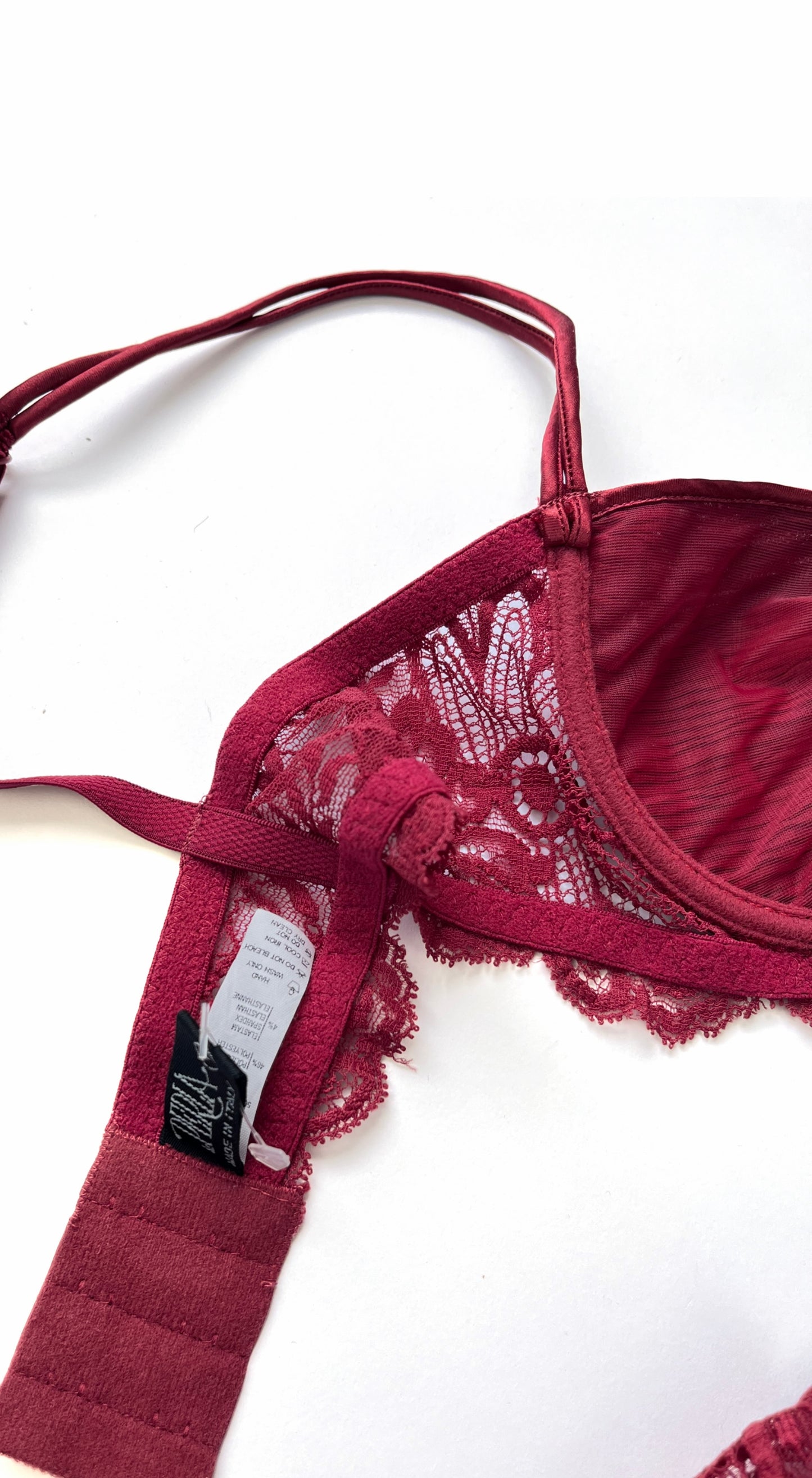 La Perla ~ 1987 Deep Red Pleated Satin & Lace Lingerie Set