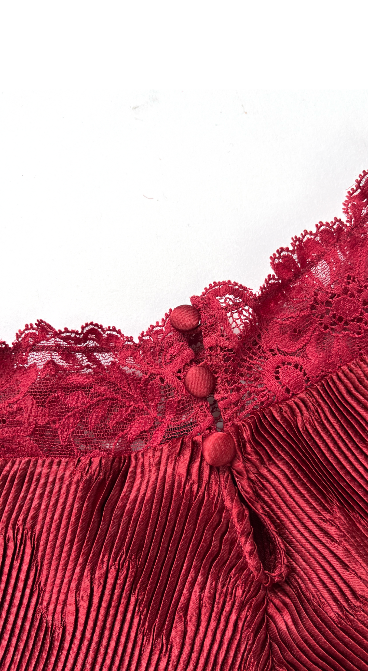 La Perla ~ 1987 Deep Red Pleated Satin & Lace Lingerie Set