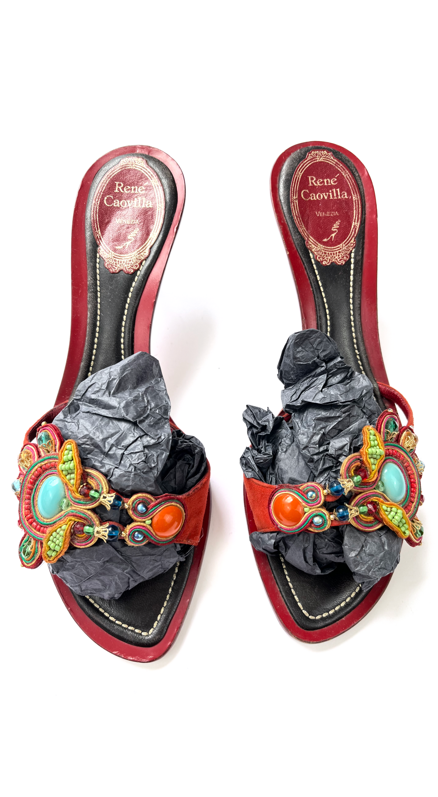 Rene Caovilla ~ Luxury Gemstone Kitten Heels