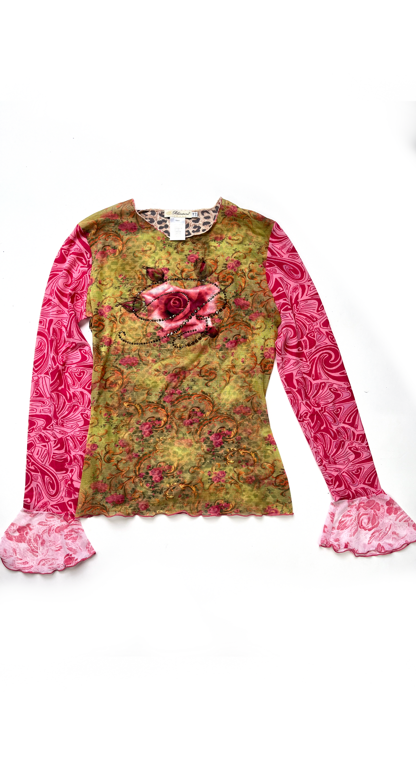 Blumarine ~ Y2k Rose Print Mesh Top