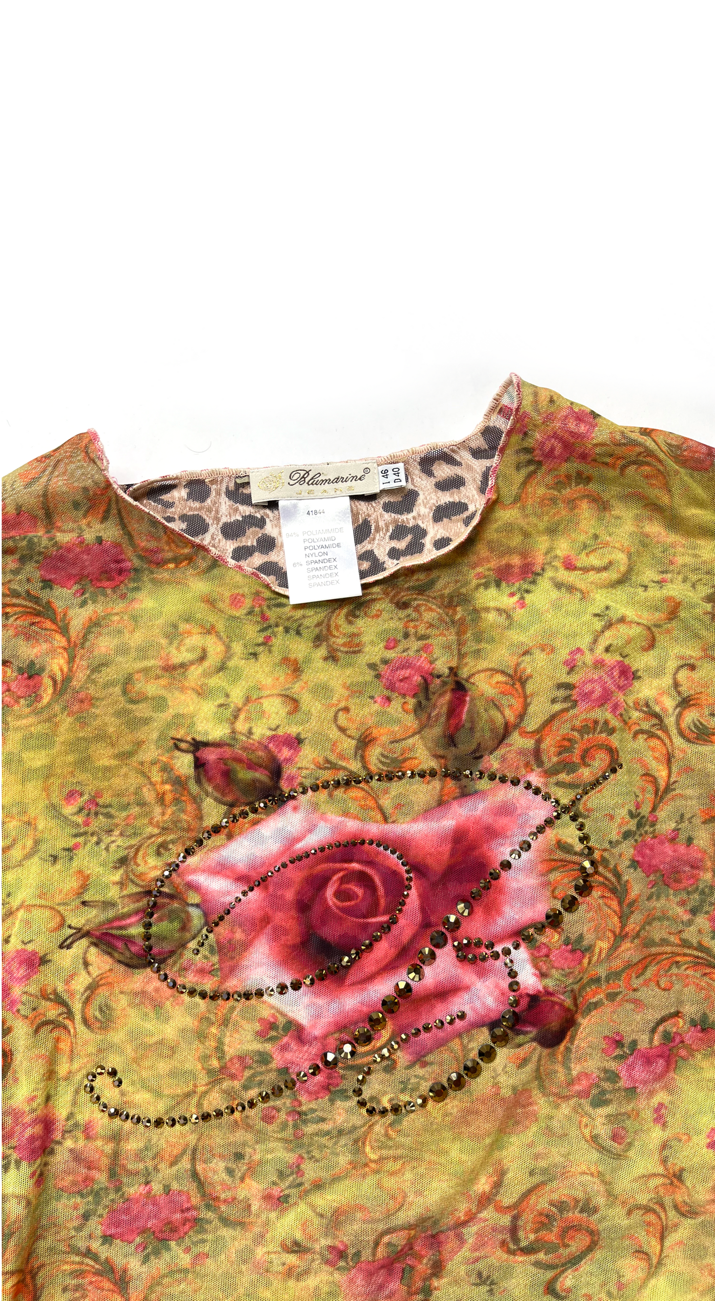 Blumarine ~ Y2k Rose Print Mesh Top