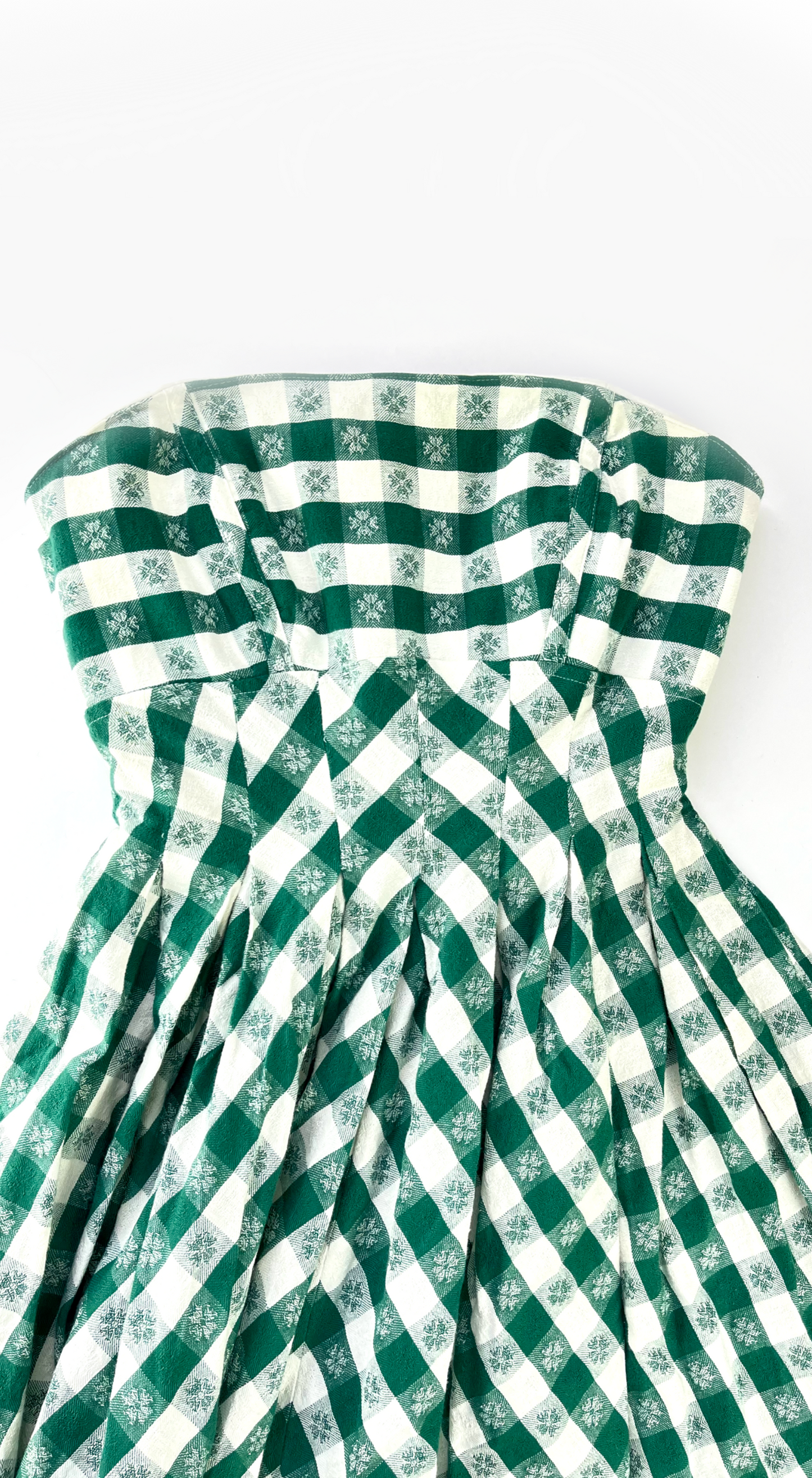 DKNY ~ 90s Green & White Gingham Boned Corset Maxi Dress