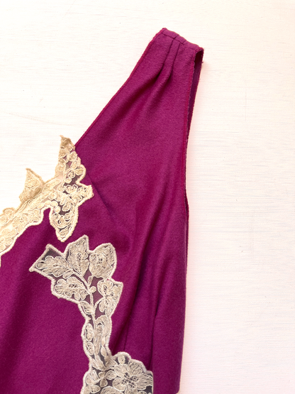 Anna Molinari FW 1998 Vintage Raspberry Pink Wool Cashmere Dress with Lace