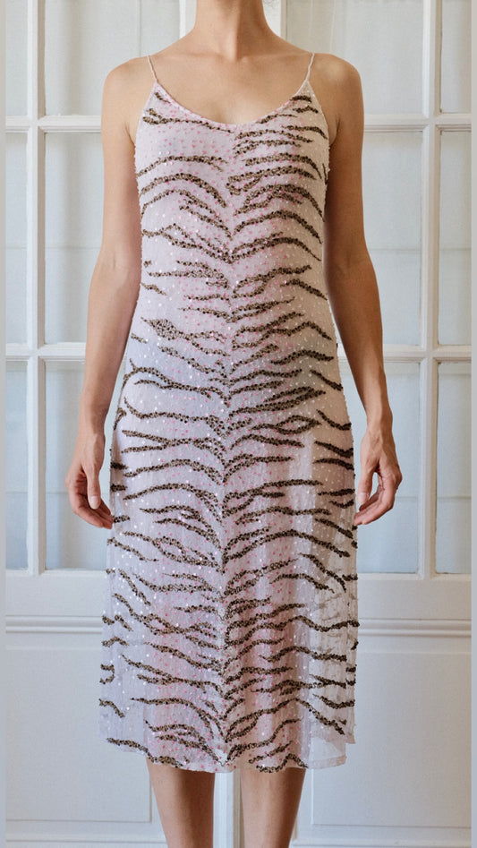 Clips Y2K Couture Sequin Tiger Stripe Mesh Slip Dress