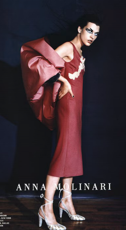 Anna Molinari FW 1998 Vintage Raspberry Pink Wool Cashmere Dress with Lace