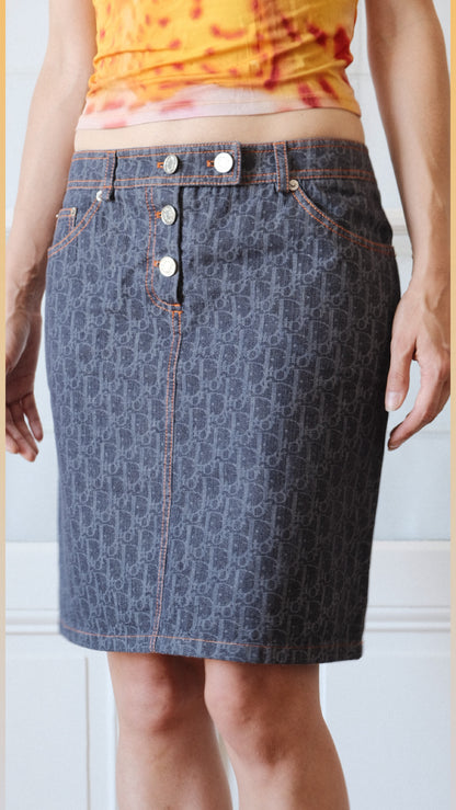 Christian Dior 2006 Flight Line Diorissimo Monogram Denim Skirt