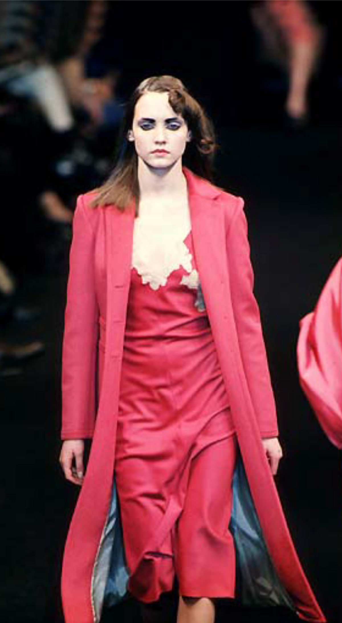 Anna Molinari FW 1998 Vintage Raspberry Pink Wool Cashmere Dress with Lace