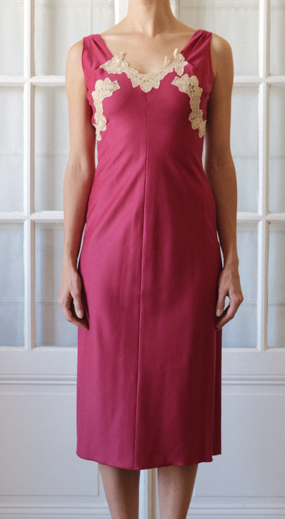 Anna Molinari FW 1998 Vintage Raspberry Pink Wool Cashmere Dress with Lace