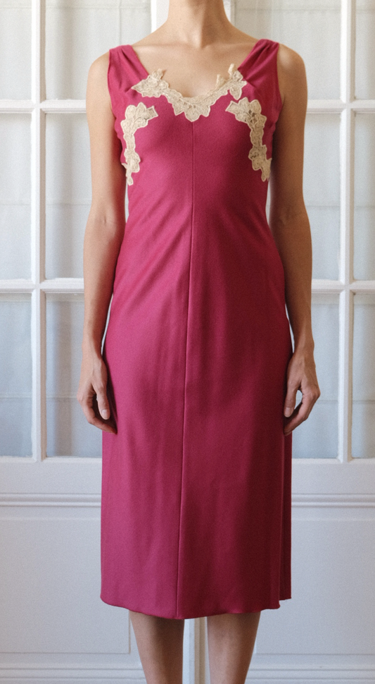 Anna Molinari FW 1998 Vintage Raspberry Pink Wool Cashmere Dress with Lace