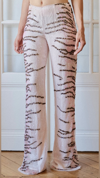 Clips Y2k Couture Semi Sheer Sequin Tiger Stripe Mesh Pants