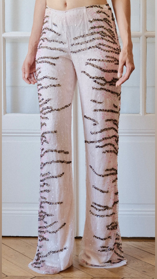 Clips Y2k Couture Semi Sheer Sequin Tiger Stripe Mesh Pants