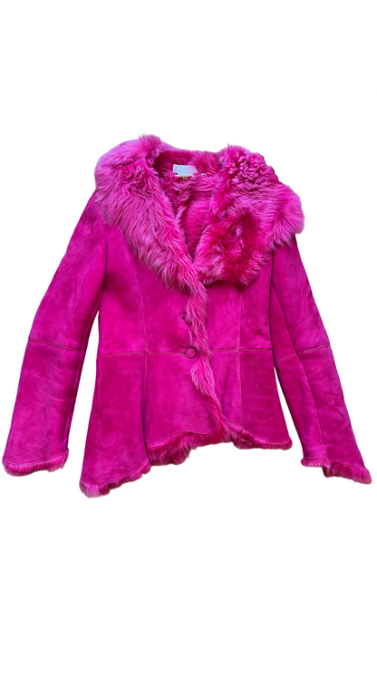 Escada Fuchsia Pink Lambskin Shearling Coat