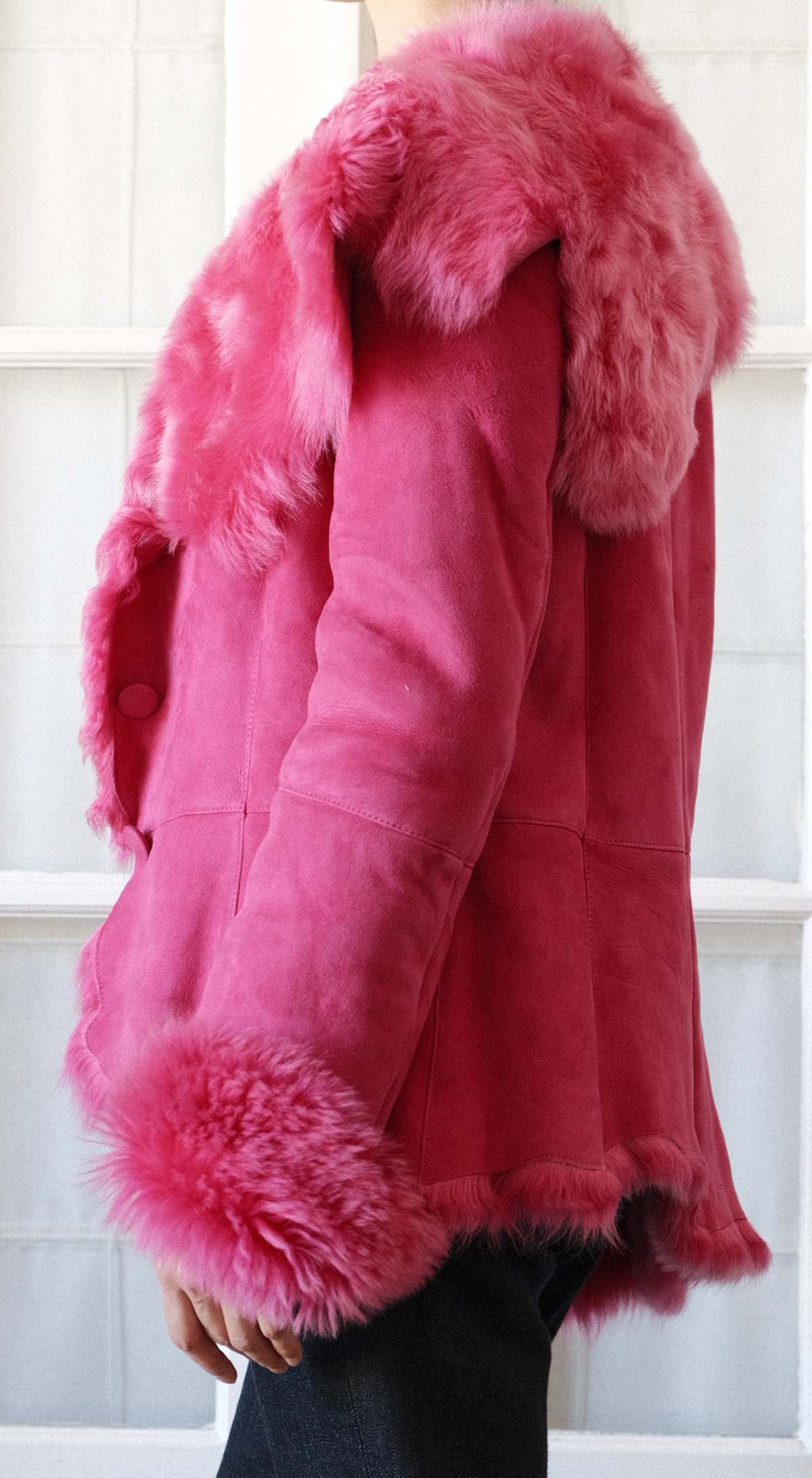 Escada Fuchsia Pink Lambskin Shearling Coat