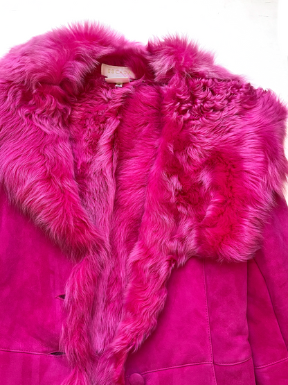 Escada Fuchsia Pink Lambskin Shearling Coat