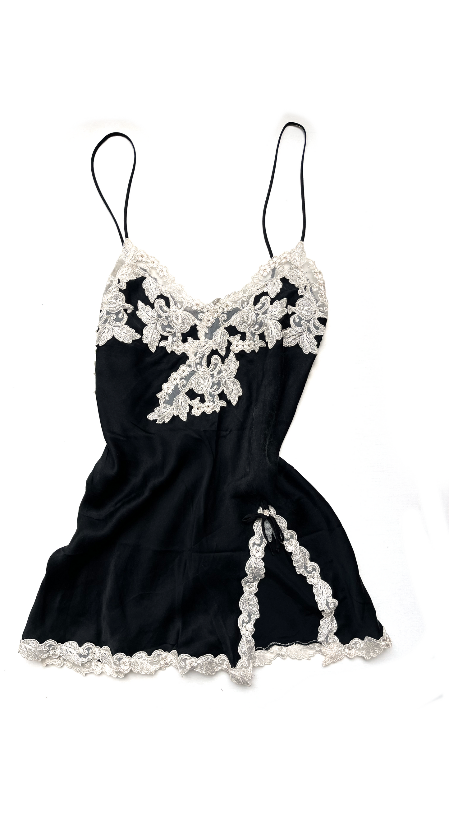La Perla ~ Luxurious Black Silk Mini Lace Slip Dress