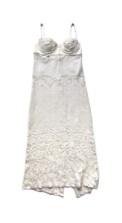 Dolce & Gabbana 2000s White Floral Bustier Crochet Dress