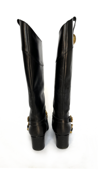 Dolce & Gabbana ~ Runway F/W 2006 Black Leather Boots With Gold Baroque Buckle 