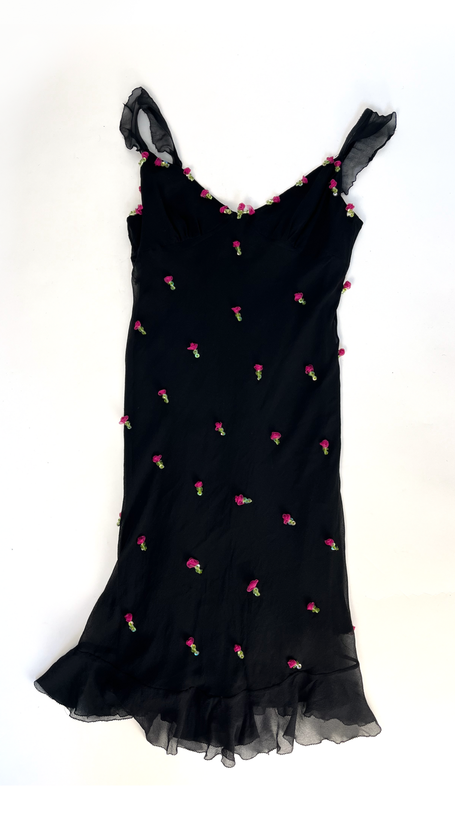 Betsey Johnson ~ Vintage Silk Dress with Embellished Rosebuds 